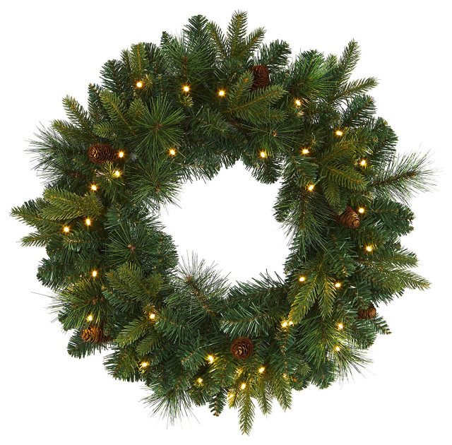 24 Frosted Swiss Pine Artificial Wreath with 35 Clear LED Lights and ...