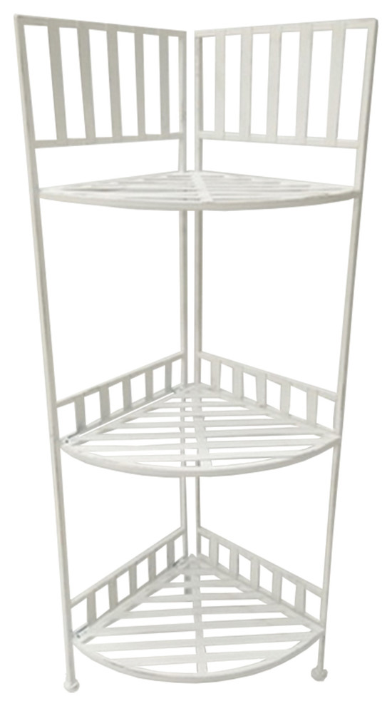Iron 3 Tier Shelf, Antique White, 40.8" Contemporary Display And