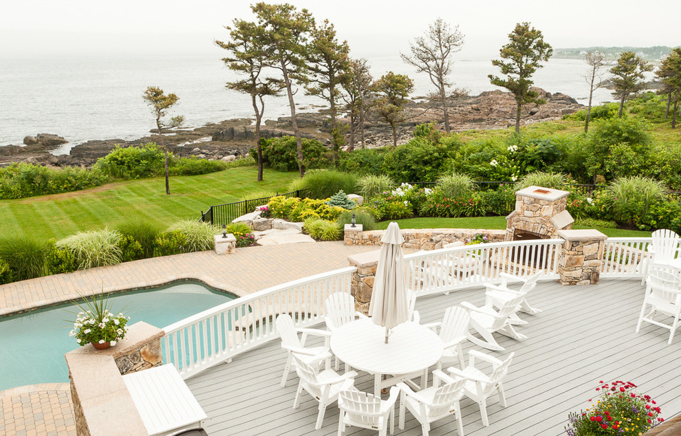 Inspiration for a beach style backyard deck in Portland Maine with no cover.
