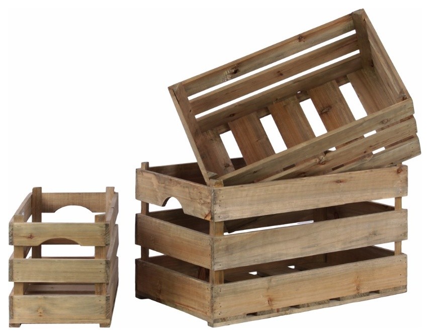 Wooden Crate Nesting Boxes for Storage 3 Sizes, Dark Brown, 3 Pieces