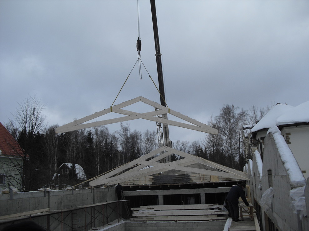 Кровля над бассейном (фермы ножницы)