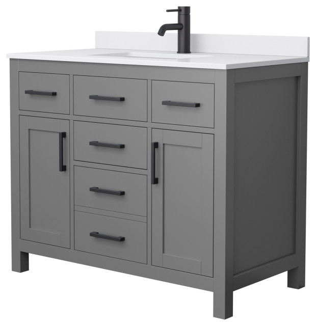 Beckett 42" Single Vanity, Dark Gray, White Cultured Marble Top, Black ...