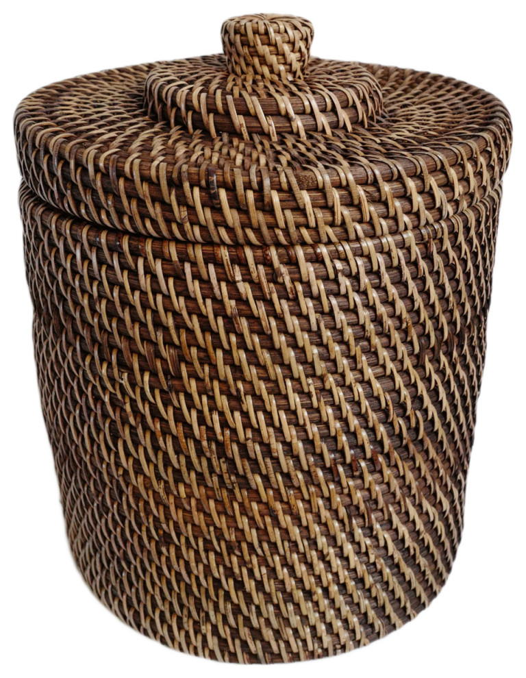Tea Stain Rattan Basket with Lid Tropical Baskets by Design Mix