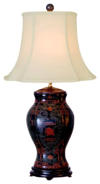 Chinese Black Lacquer Porcelain Vase, Oriental Table Lamps Singapore