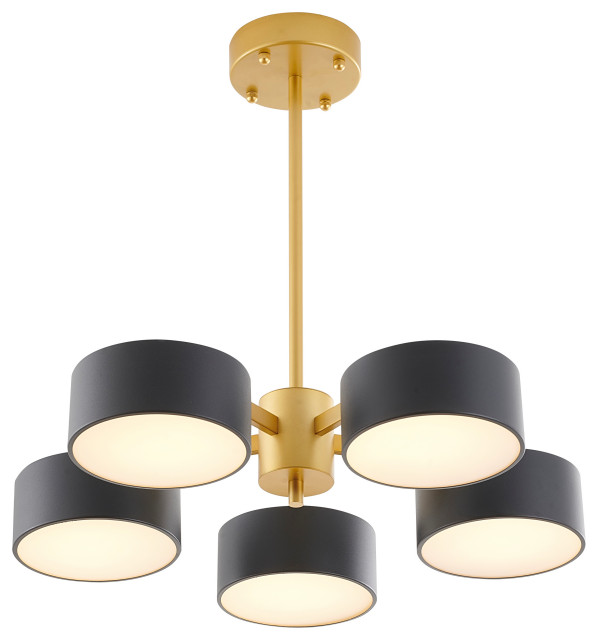 gold chandelier with black shades