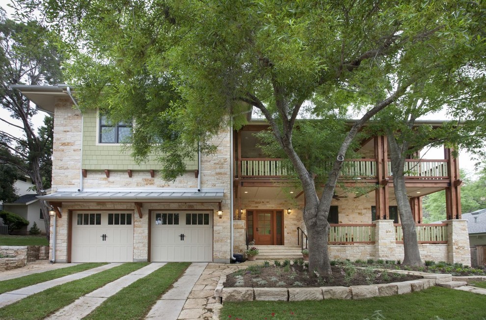 Inspiration for a contemporary exterior in Austin with stone veneer.