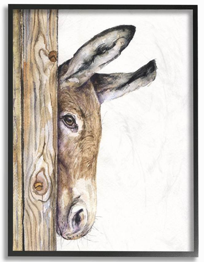 Cute Baby Donkey Animal Brown Black Framed Wall Art (24 in. W x 30 in. H (7 lbs.