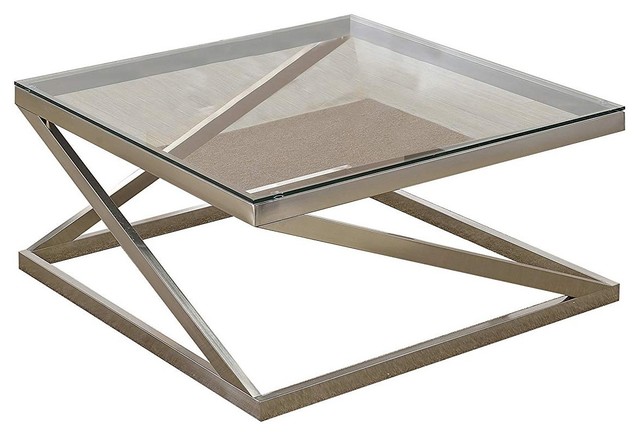 Square Shape Glass Top Coffee Table With Geometric Metal Base Square Shape Glass Top Coffee Table