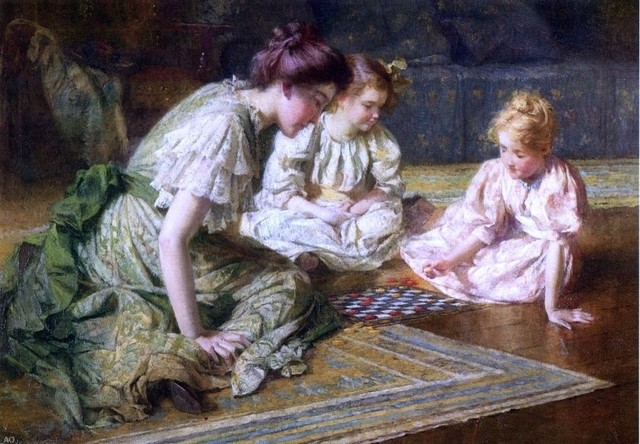 Francis Coates Jones Mother and Daughters Playing Chess Print