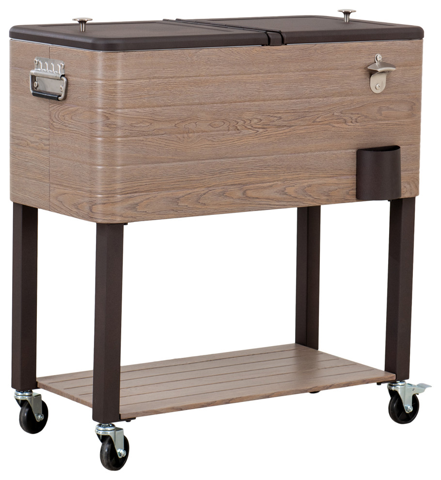 Sunjoy 80 Quart Rolling Ice Chest Portable Patio Party Drink Cooler