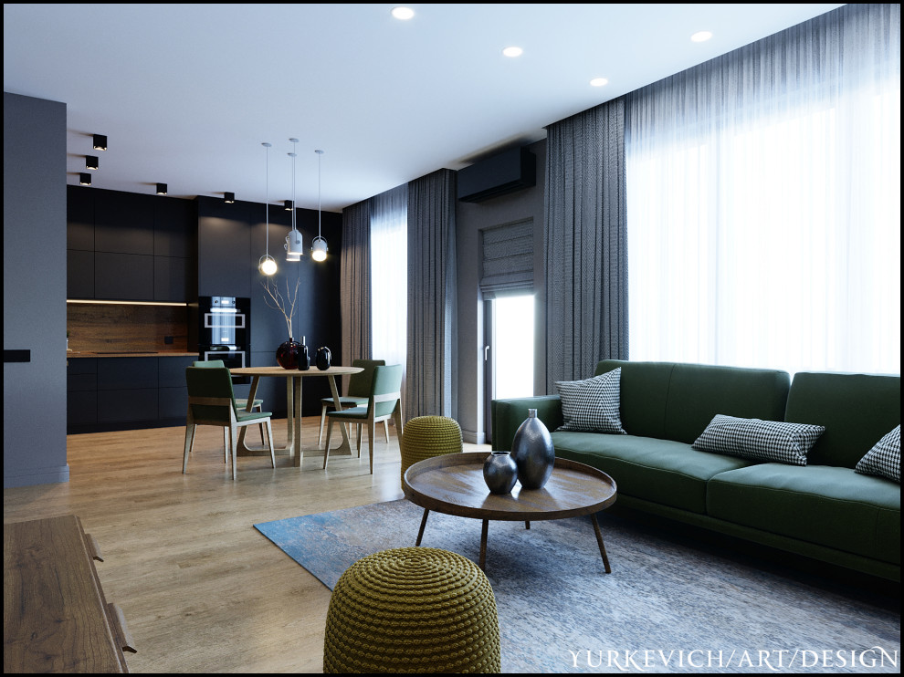 Кухня-гостиная в серых тонах