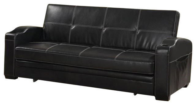 Bowery Hill Faux Leather Sofa Bed In Black