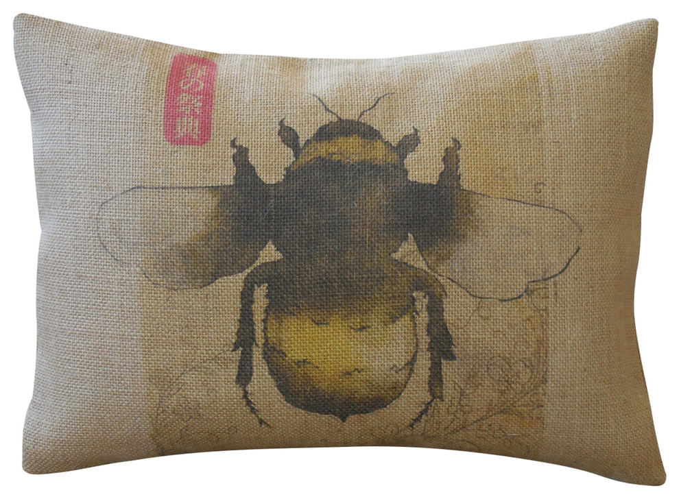 Bumble Bee Burlap Pillow, 12"x16"