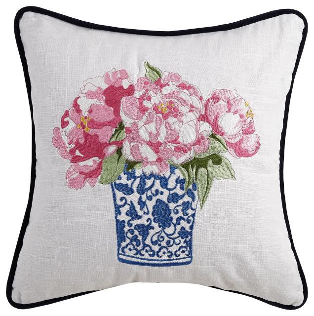 Pretty In Pink Flower Ii Embroidered Pillow