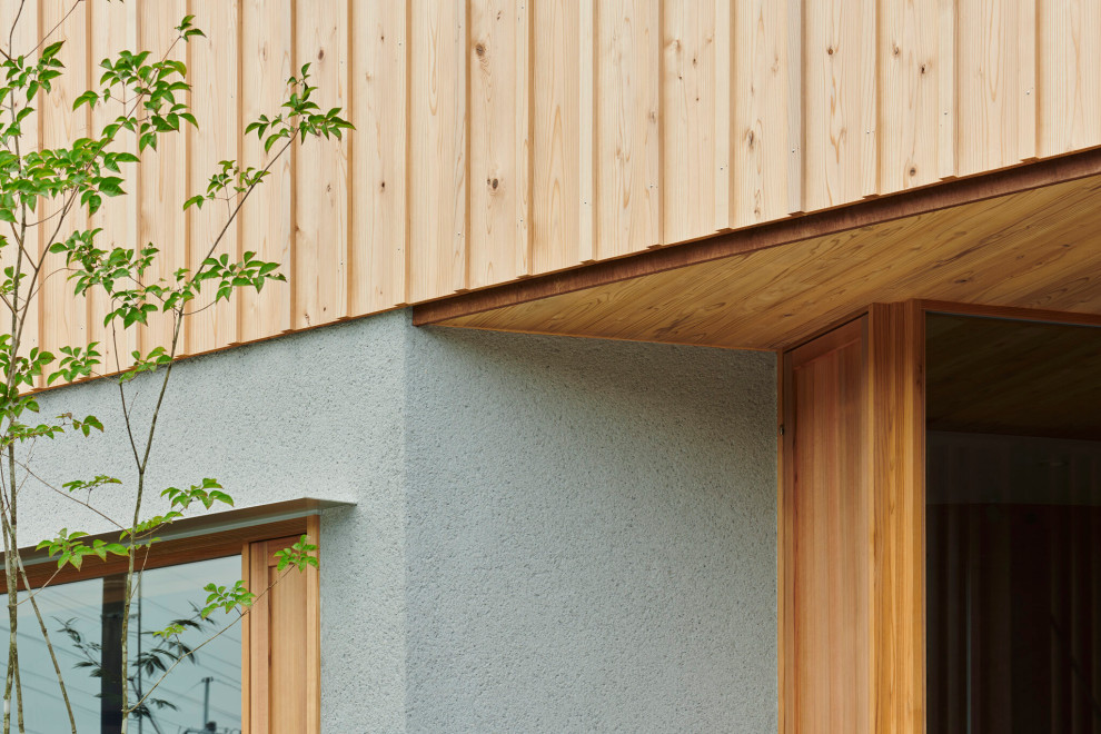 大阪にあるラスティックスタイルのおしゃれな家の外観 (縦張り、長方形) の写真