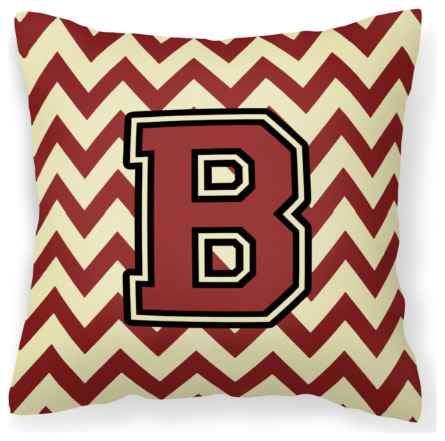 Letter B Maroon and Gold Decorative Pillow, 14"x14" Contemporary