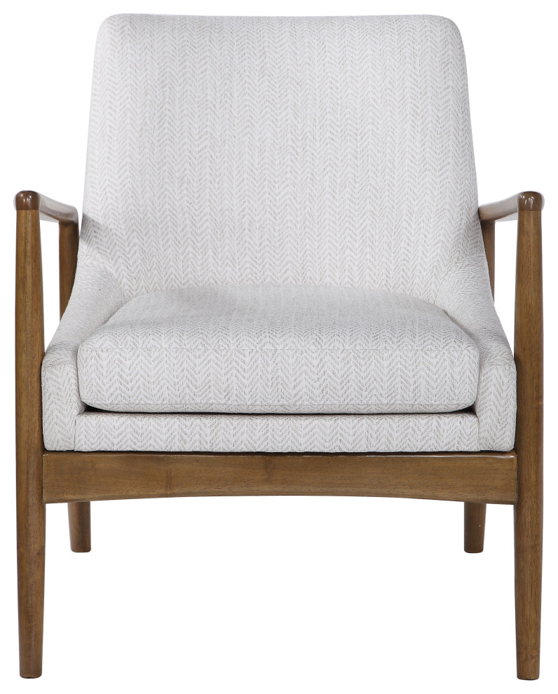 Retro Scandinavian Style Accent Arm Chair Exposed Wood Frame Light Chevron