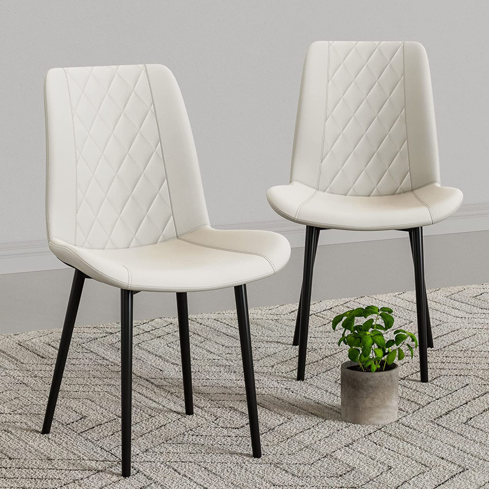 Beige Dining Chairs in Faux Leather with Soft Cushion - Contemporary ...