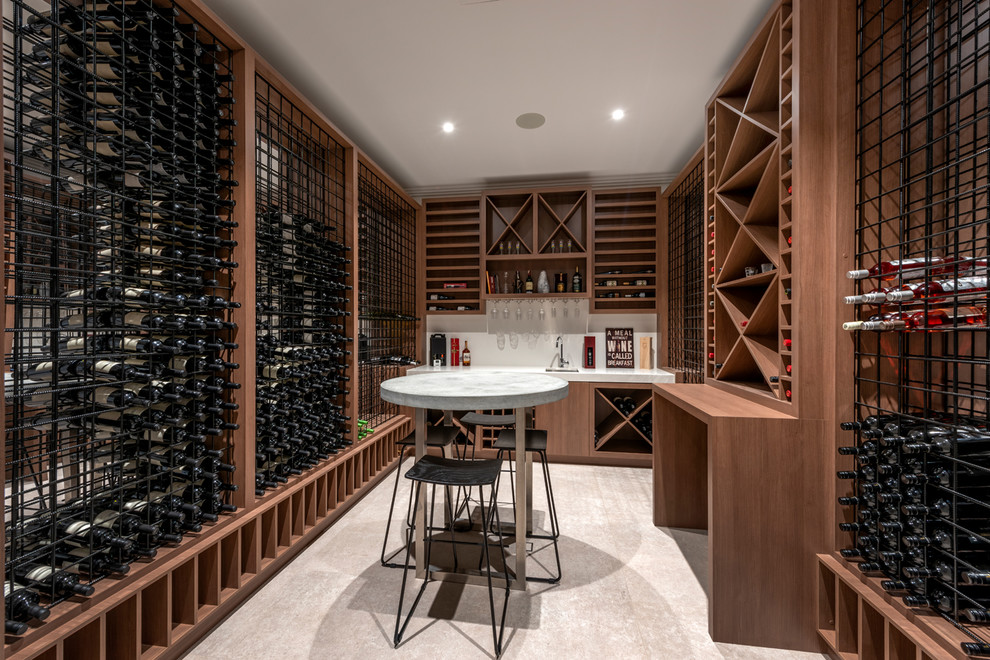 Contemporary wine cellar in Perth with storage racks.