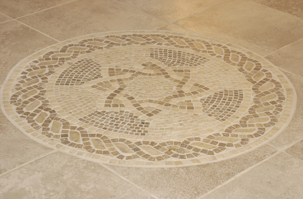 Example of a transitional porcelain tile home design design