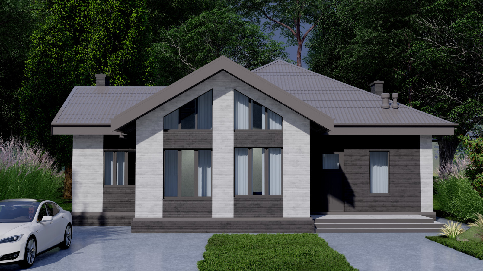 Индивидуальный одноэтажный дом со вторым светом