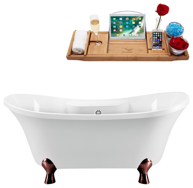 60" Streamline N900ORB-WH Clawfoot Tub and Tray With External Drain