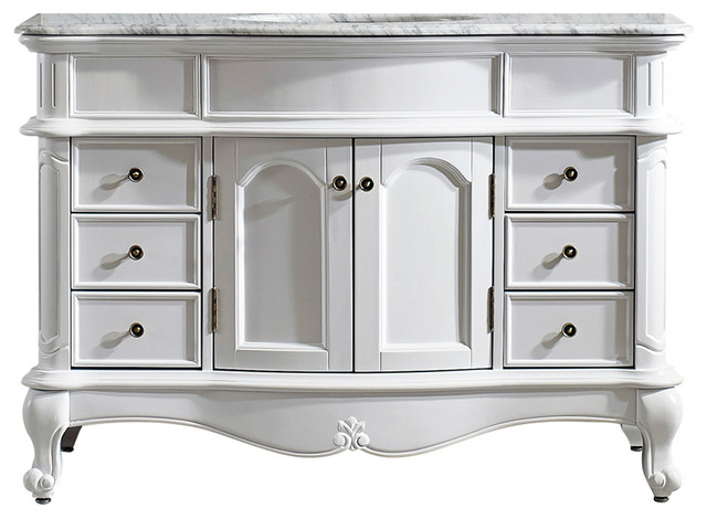 Messina 48" Vanity With Carrara Marble Top, White, Without Mirror