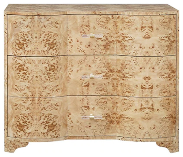 Worlds Away Plymouth Burl Wood 3 Drawer Dresser Rustic Accent