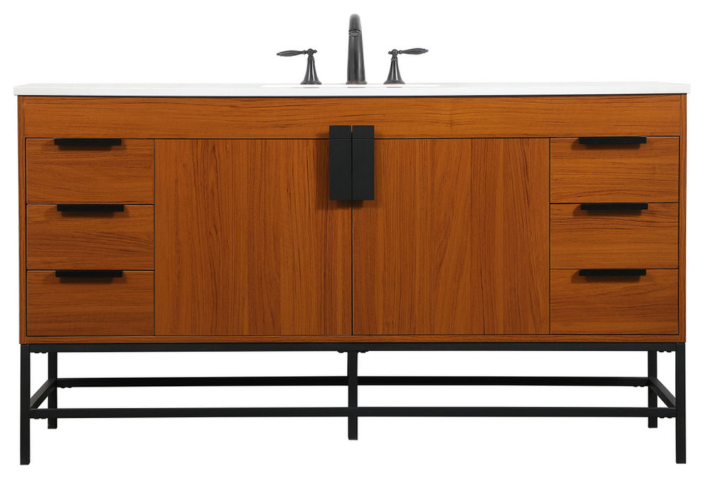 60" Single Bathroom Vanity, Teak, Vf48860Mtk - Transitional - Bathroom ...
