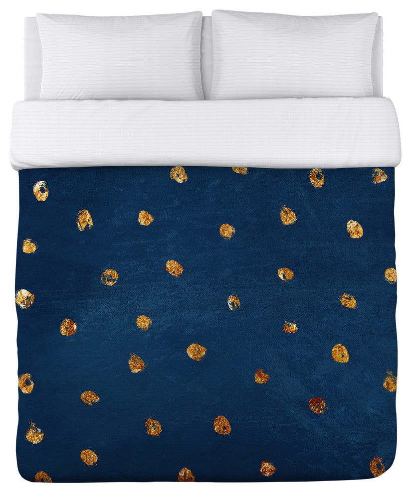Jenny, Navy Gold Duvet Cover, Queen Contemporary Duvet Covers And