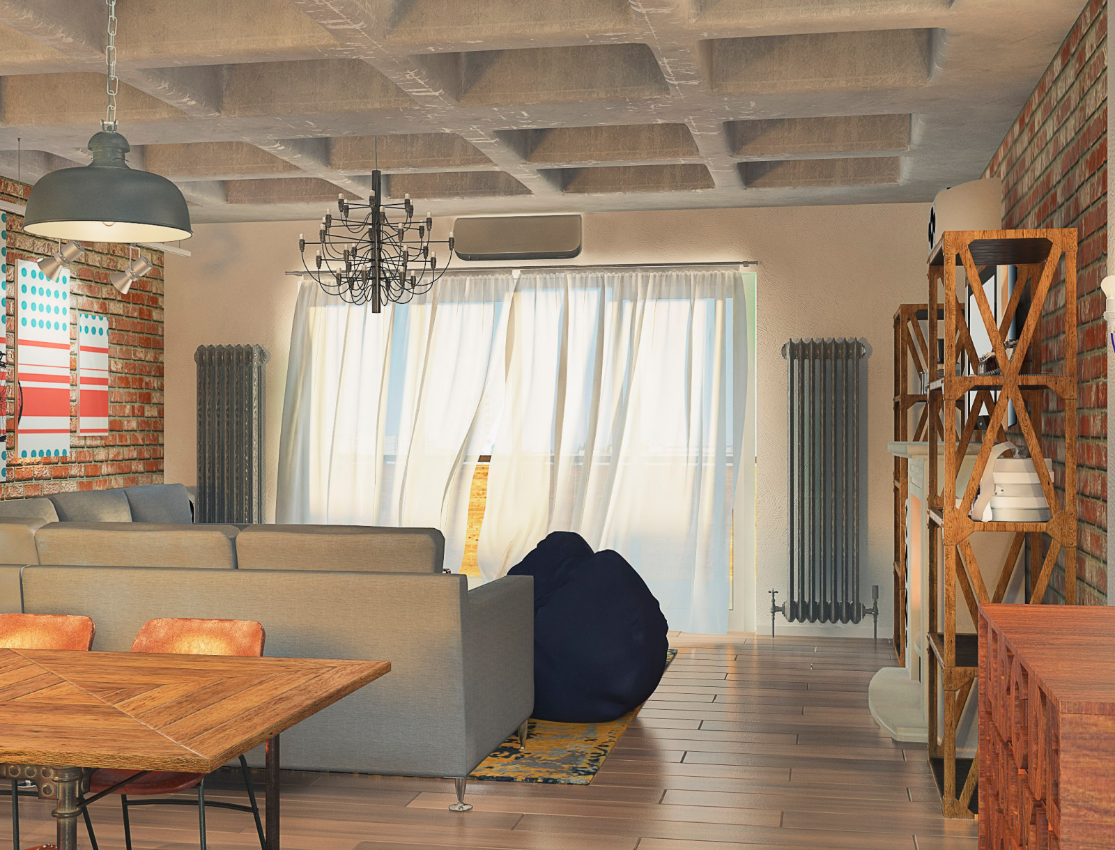 Интерьер трёхкомнатной квартиры. Лофт.