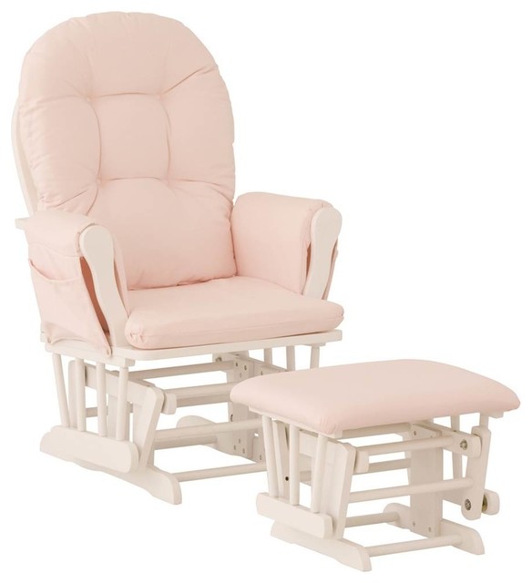 Custom Hoop Glider & Ottoman in White Finish with Pink Cushion