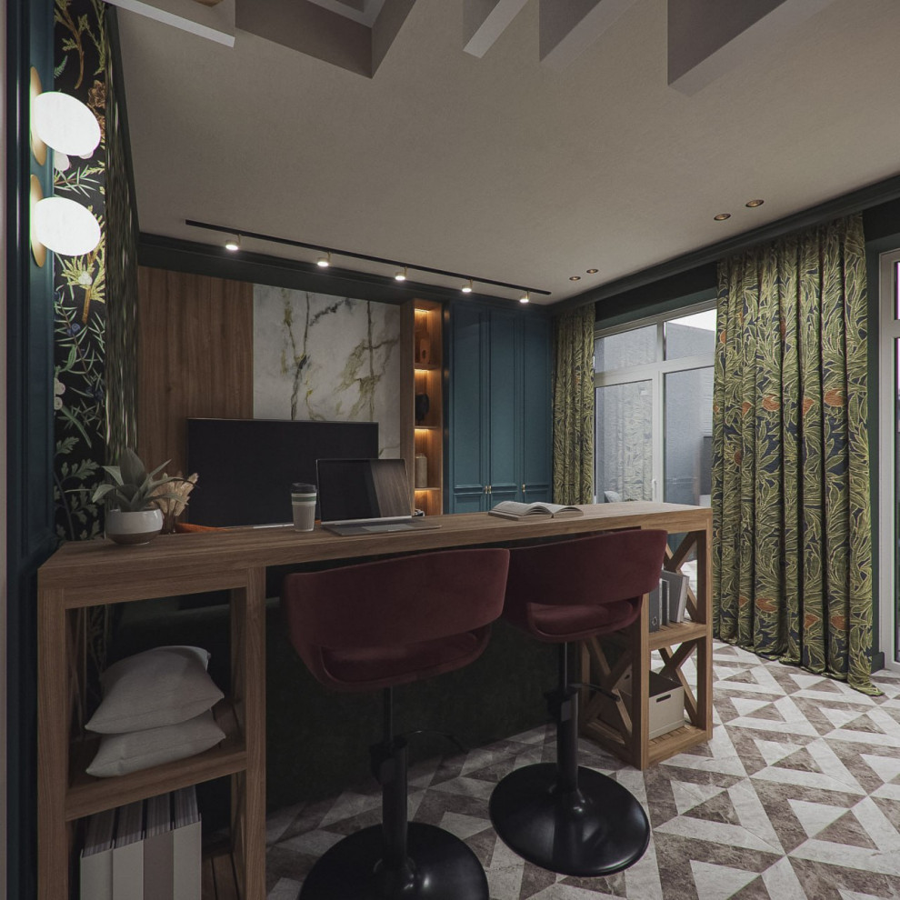 Гостиная на цокольном этаже таунхауса с выходом на улицу в зону барбекю