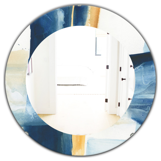 Designart Indigo Panel Iv Modern Frameless Oval Or Round Wall Mirror ...