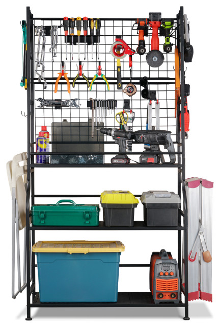 400 Lbs Weight Capacity Black Metal Tools Storage Rack Transitional