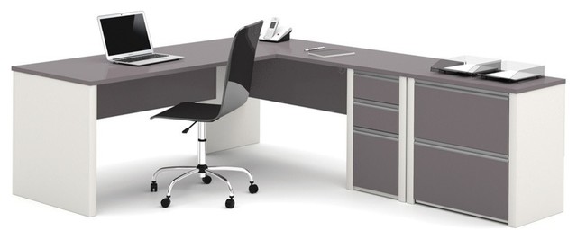 Bestar Connexion L-Shaped Workstation With Lateral File, Slate And Sandstone