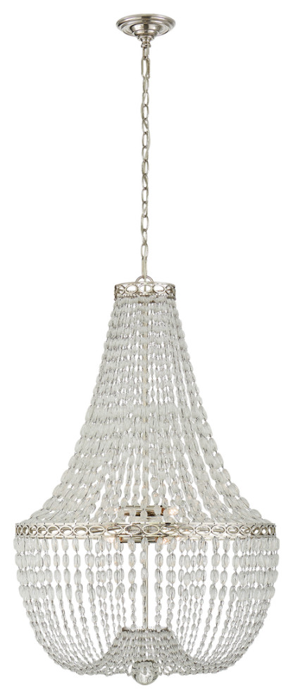 Linfort Basket Form Chandelier in Polished Nickel with Clear Glass Trim
