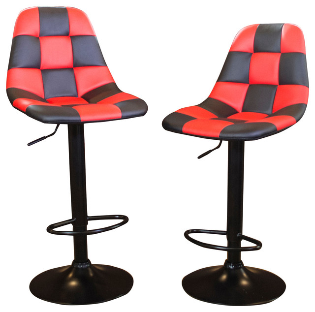 Red Checkered Racing Bar Chairs, Set of 2