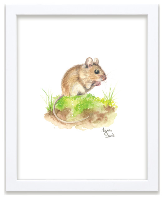 "Woodland Tinies" Mouse Individual Framed Print, White, 18"x24"