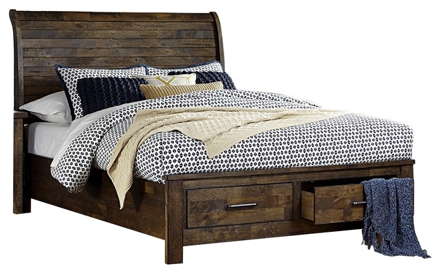 Jackson Rustic Queen Sleigh Platform Bed With Storage Country