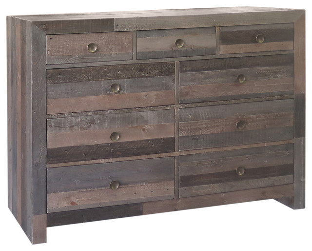 Norman Reclaimed Pine 9 Drawer Dresser Distressed Charcoal By