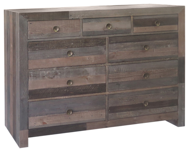 Kosas Norman Reclaimed Pine 9 Drawer Dresser Distressed Charcoal