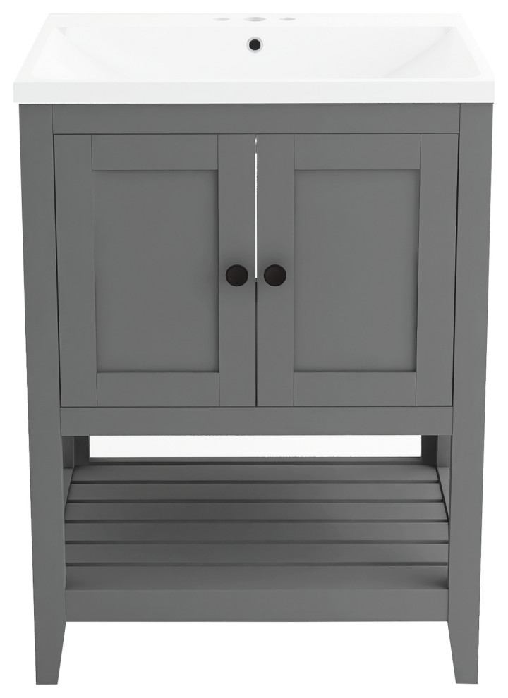 24" Wood Freestanding Bathroom Vanity with Integrated Ceramic Sink, 24" X 18" Transitional