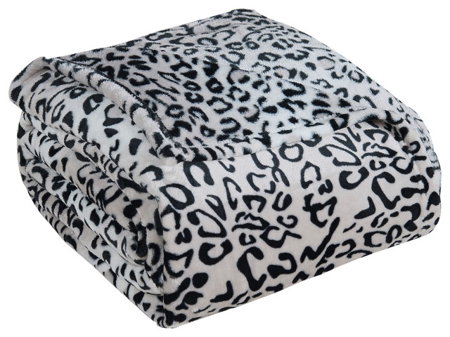 Black White Leopard Safari Flannel Fleece Blanket, Queen