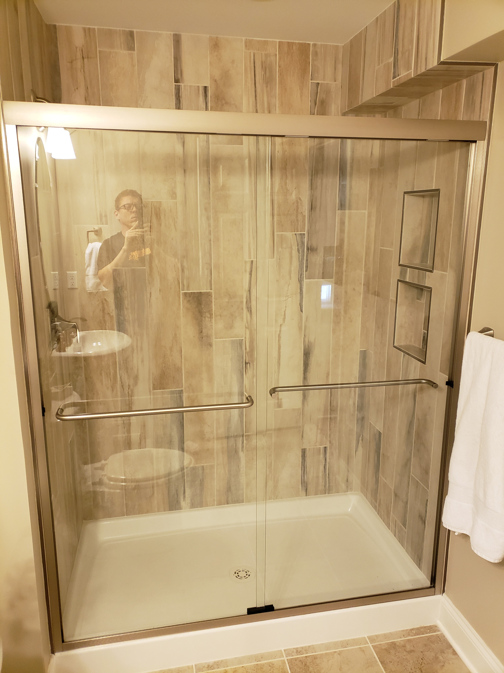 Showfield, 36 inch plank tile shower. March 2020