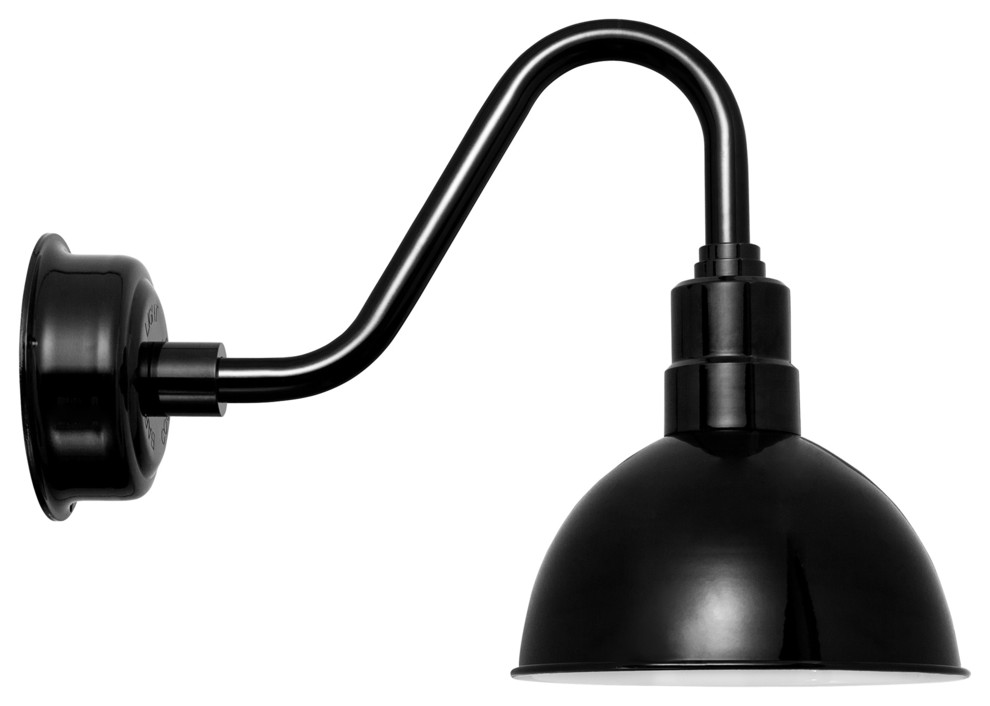 Blackspot LED Barn Light With Vintage-Style Arm, Black, 8"