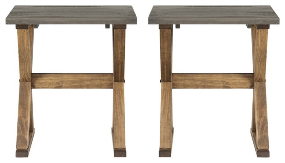 Rustic XLeg Solid Wood End Table Set in Gray and Brown Side Tables