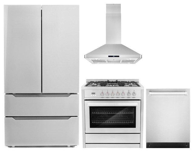 4PC Package with 36" Range, 36" Island Range Hood, 24" Dishwasher
