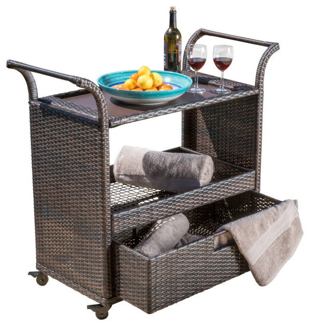 GDF Studio Shelton Multi-Brown Wicker Bar Cart