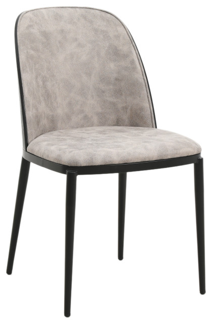 LeisureMod Tule Dining Side Chair With Upholstered Seat and Steel Frame, Black/Charcoal